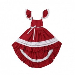 Elegant red dress for girls - with lace ruffles - irregular lengthClothing