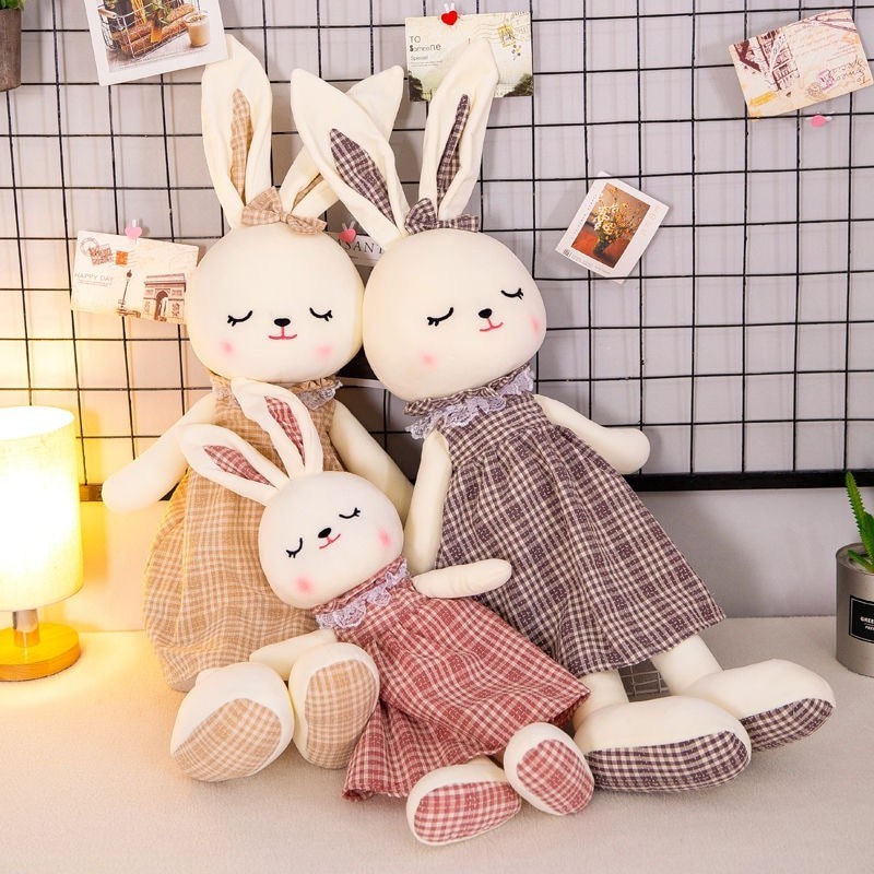 Rabbit in checkered dress - stuffed toy / dollCuddly toys