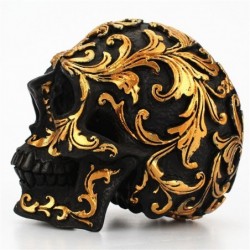 Black skull head - with golden carvings - resin statueHalloween & Party