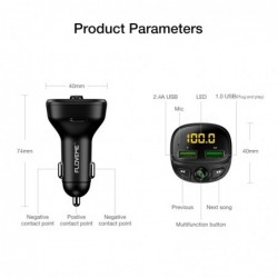 Car charger - dual USB - Bluetooth - wireless - FM - MP3 - TF card - hands-freeInterior accessories