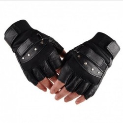 Military leather gloves - with rivets - half finger design - for gym / fitnessGloves