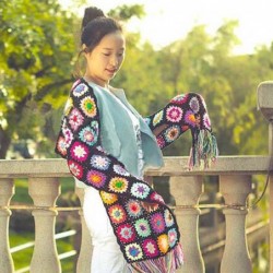 Handmade crochet scarf - with flowers - with tasselsScarves