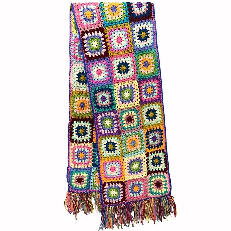 Handmade crochet scarf - with flowers - with tasselsScarves