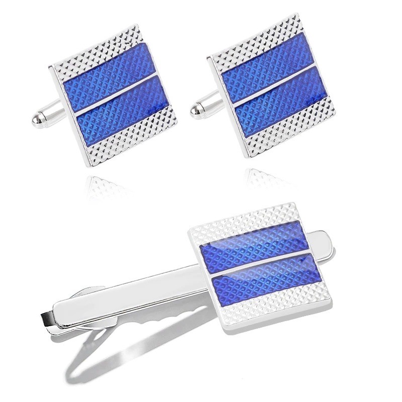 Blue square cufflinks / tie clip - zinc alloyCufflinks