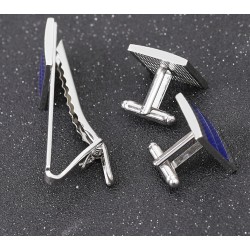 Blue square cufflinks / tie clip - zinc alloyCufflinks