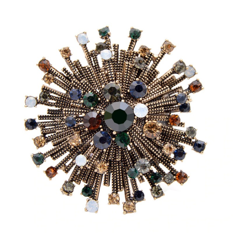 Vintage round flower - brooch with crystalsBrooches