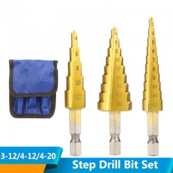 HSS step drill bit set - for wood / metal - 3-12mm / 4-12mm / 4-20mm 3 piecesBits & drills