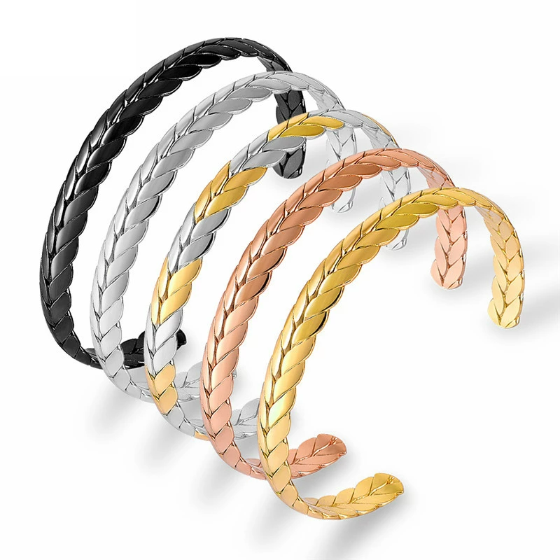 Stainless steel bangle - half open - wheat scales design - unisexBracelets