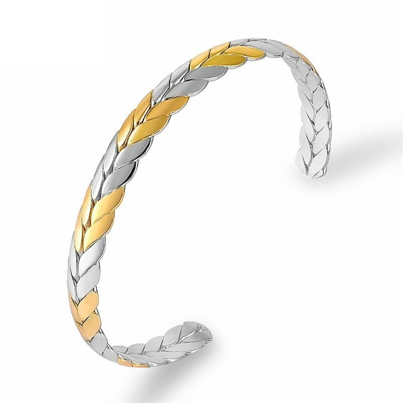 Stainless steel bangle - half open - wheat scales design - unisexBracelets