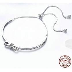Elegant crystal bracelet with bowknot - adjustable - 925 sterling silverBracelets
