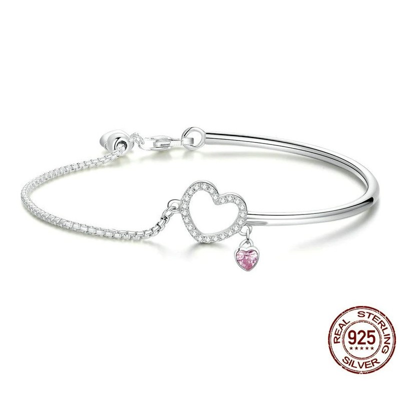 Crystal bracelet - with mini hearts - 925 sterling silverBracelets