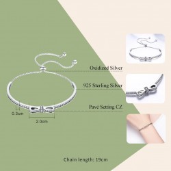 Elegant crystal bracelet with bowknot - adjustable - 925 sterling silverBracelets