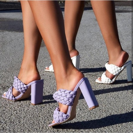 Fashionable sandals - thick heel - weaved leather designSandals