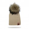 Knitted beanie with pom pom / leather label - unisex - for kids / adultsHats & caps