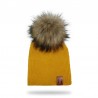 Knitted beanie with pom pom / leather label - unisex - for kids / adultsHats & caps