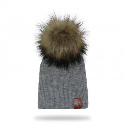 Knitted beanie with pom pom / leather label - unisex - for kids / adultsHats & caps
