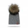 Knitted beanie with pom pom / leather label - unisex - for kids / adultsHats & caps