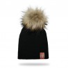 Knitted beanie with pom pom / leather label - unisex - for kids / adultsHats & caps