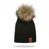 Knitted beanie with pom pom / leather label - unisex - for kids / adultsHats & caps
