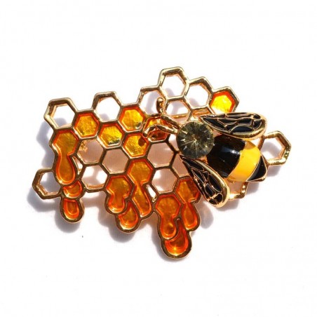 Bee and honeycomb - gold - crystal - broochBrooches