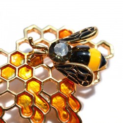 Bee and honeycomb - gold - crystal - broochBrooches