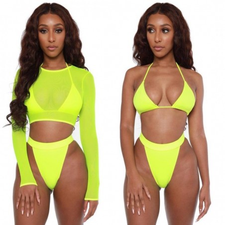 Sexy bikini set - long sleeve top - high / low waist - 3 piecesBeachwear
