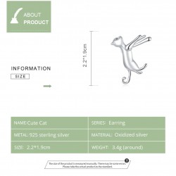 Ear clip with cat - 925 sterling silver earringEarrings