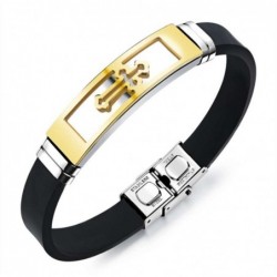 Silicone bracelet with hollowed cross - stainless steel - electroplated - adjustableBracelets