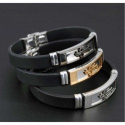 Silicone bracelet with hollowed cross - stainless steel - electroplated - adjustableBracelets