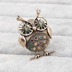 Retro big eyes owl - brooch with crystal decorationsBrooches