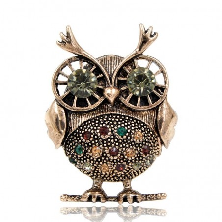 Retro big eyes owl - brooch with crystal decorationsBrooches