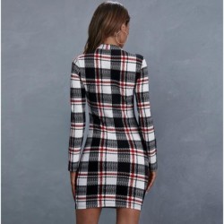 Fashionable plaid mini dress - long sleeveDresses