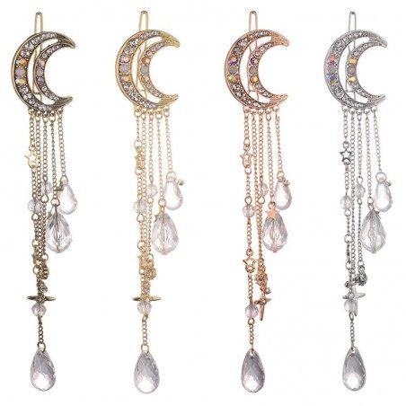 Moon crescent - hair clip with long tassels / crystalsHair clips