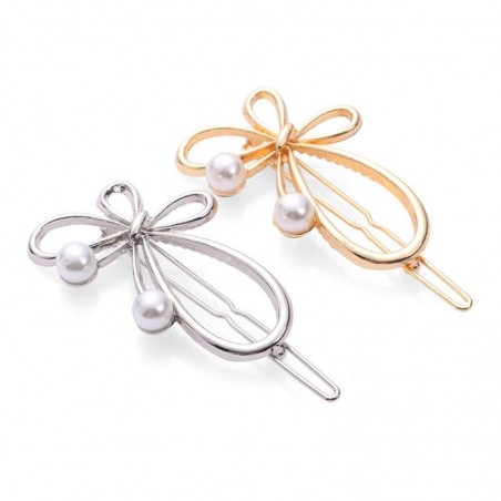 Bow-knot butterfly - metal hair clip - with pearlsHair clips