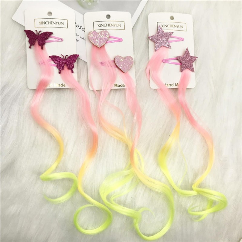 Hair clip with colorful hair - star / heart / butterfly - 2 piecesWigs