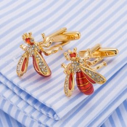 Bee shaped metal cufflinks - with crystalsCufflinks