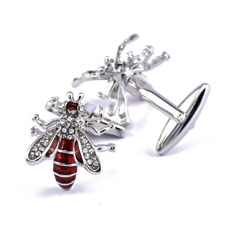 Bee shaped metal cufflinks - with crystalsCufflinks