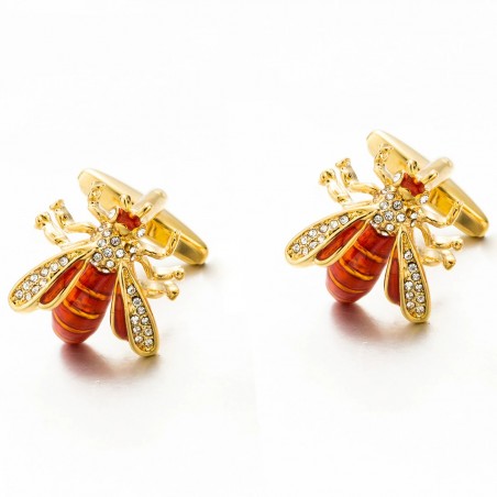 Bee shaped metal cufflinks - with crystalsCufflinks