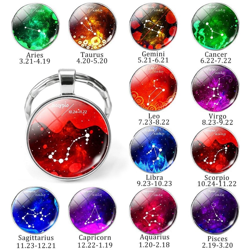 12 zodiac signs - glass round keychainKeyrings