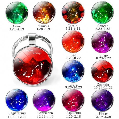 12 zodiac signs - glass round keychainKeyrings