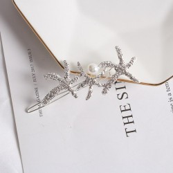 Crystal hair pin - with a pearl - starfish / safety pinHair clips