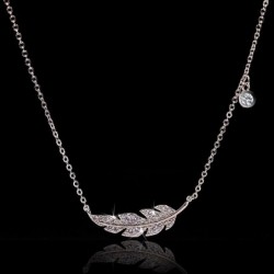 Necklace with silver feather / zircon - 925 sterling silverNecklaces