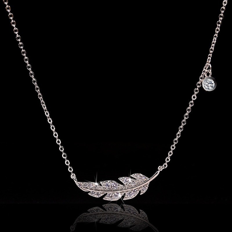 Necklace with silver feather / zircon - 925 sterling silverNecklaces