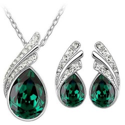 Austrian crystal feather / water drop - necklace / earring / bracelet - jewellery setNecklaces