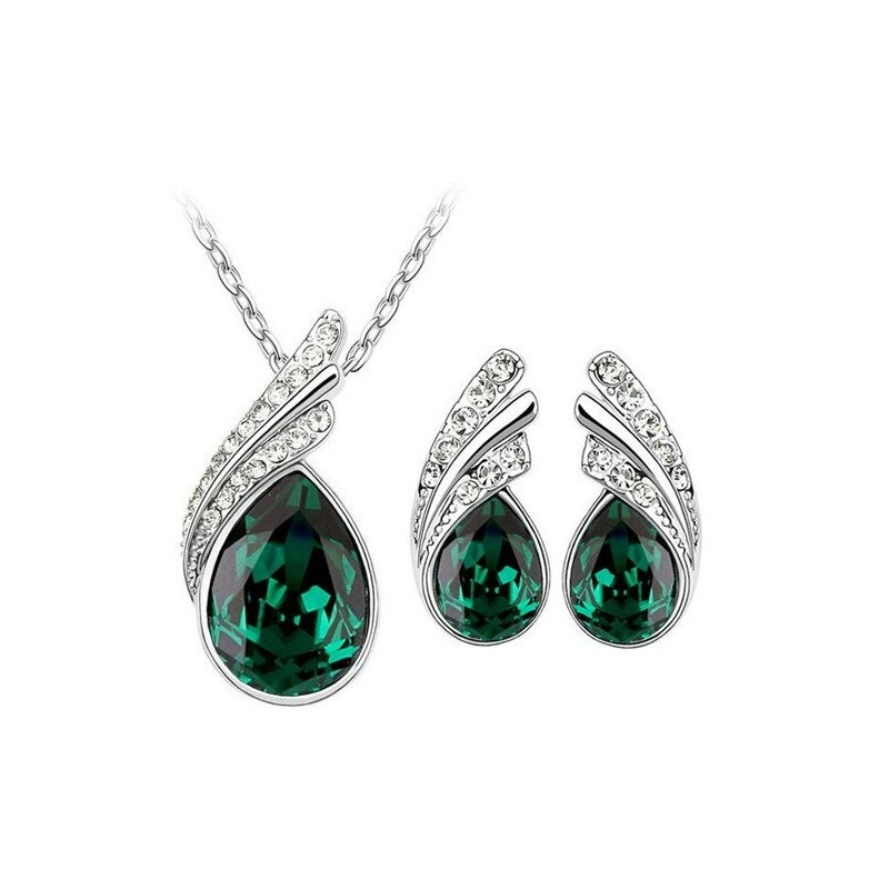 Austrian crystal feather / water drop - necklace / earring / bracelet - jewellery setNecklaces