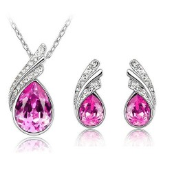 Austrian crystal feather / water drop - necklace / earring / bracelet - jewellery setNecklaces