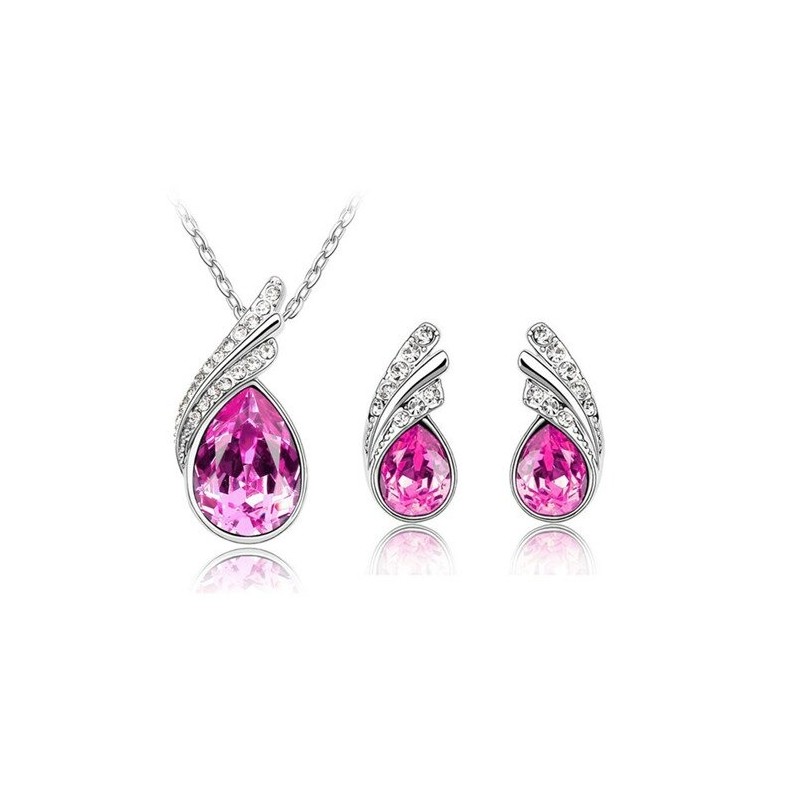 Austrian crystal feather / water drop - necklace / earring / bracelet - jewellery setNecklaces
