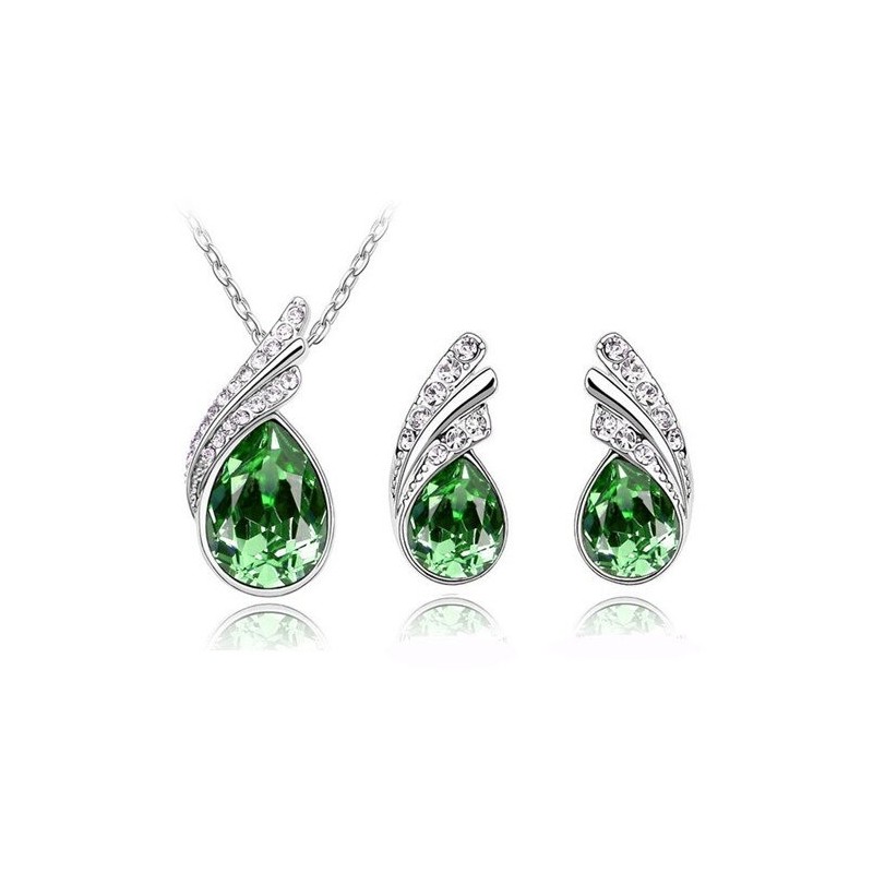 Austrian crystal feather / water drop - necklace / earring / bracelet - jewellery setNecklaces