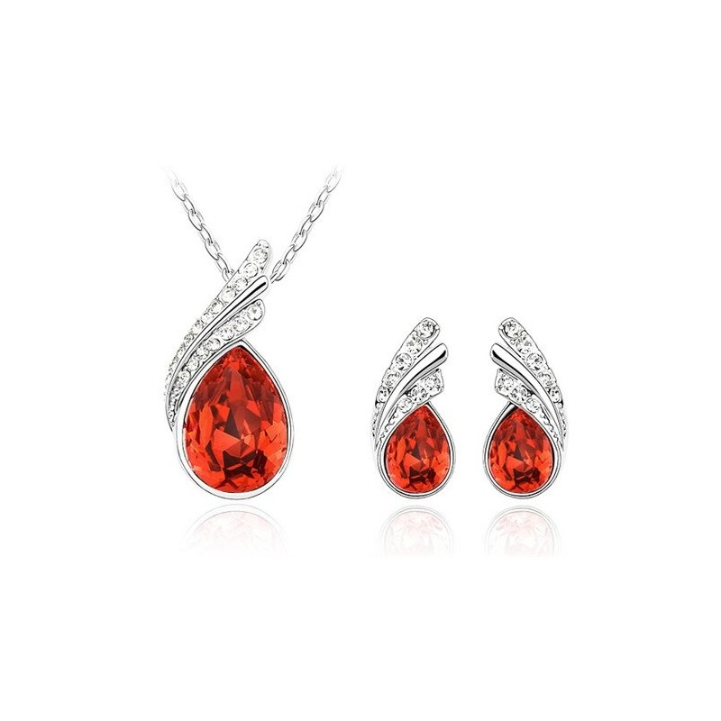 Austrian crystal feather / water drop - necklace / earring / bracelet - jewellery setNecklaces