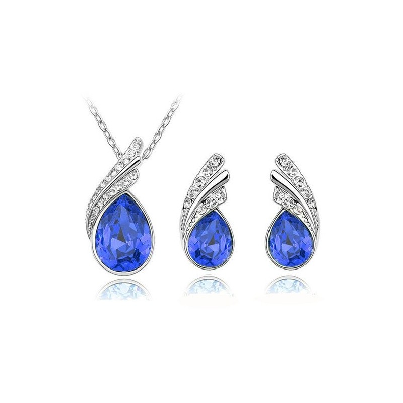 Austrian crystal feather / water drop - necklace / earring / bracelet - jewellery setNecklaces